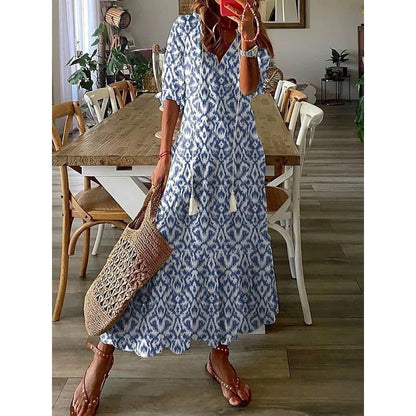 LM | Elegant loose cotton linen maxi dress 1 + 1 FREE