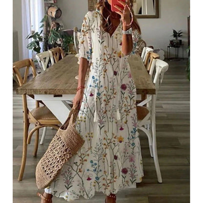 LM | Elegant loose cotton linen maxi dress 1 + 1 FREE