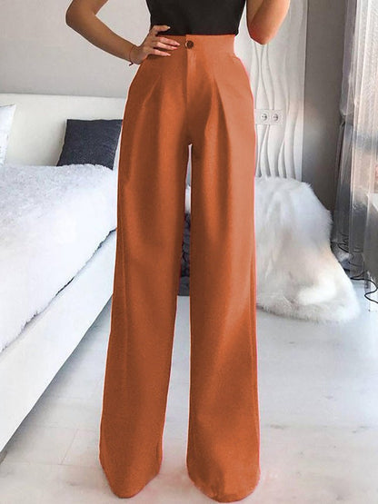 LM | Pants Solid Casual Straight Wide Legs