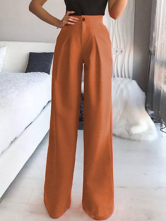 LM | Pants Solid Casual Straight Wide Legs